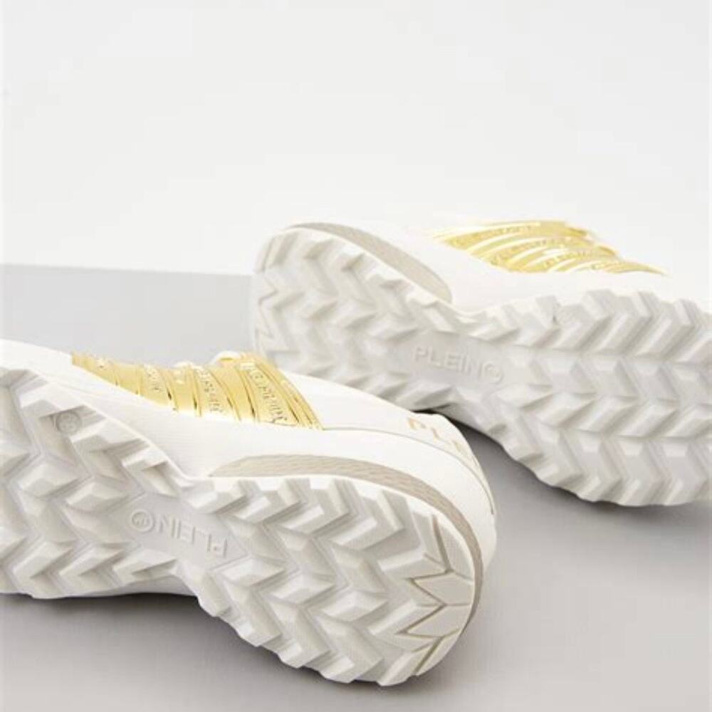Plein Sport Gold Metallic Lace Up Shoes White Size 37/7 - Picture 2 of 16